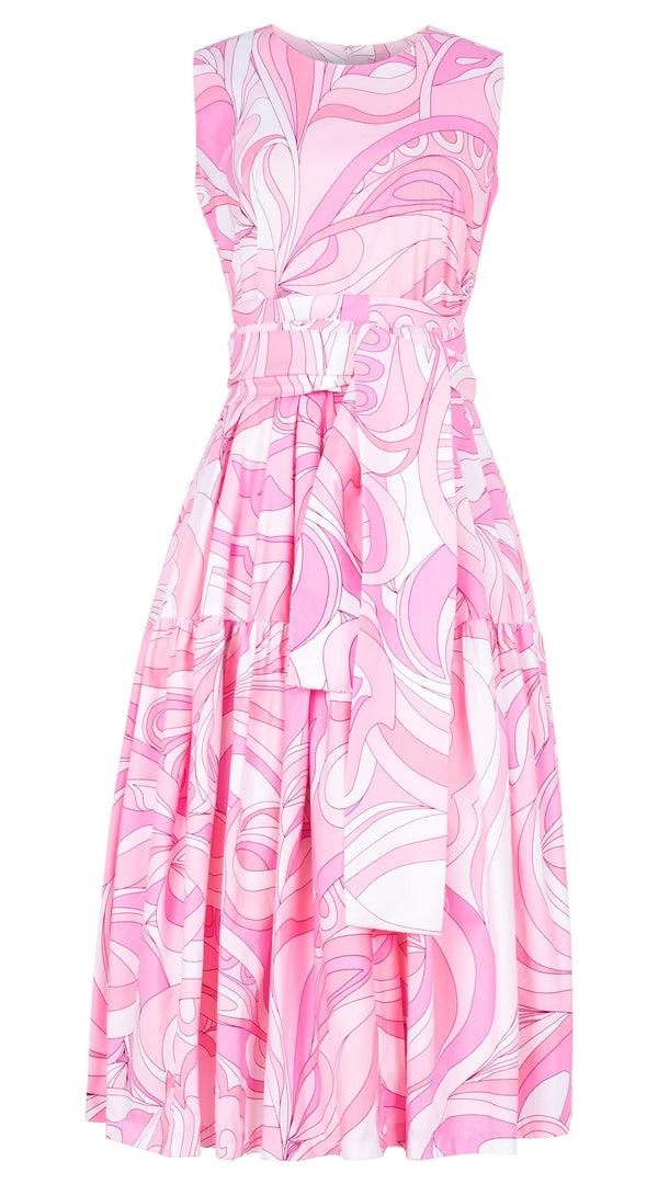 Samantha Sung Rose Dress Crew Neck Sleeveless Midi Length Cotton Stretch (Pucciesque Graphic)