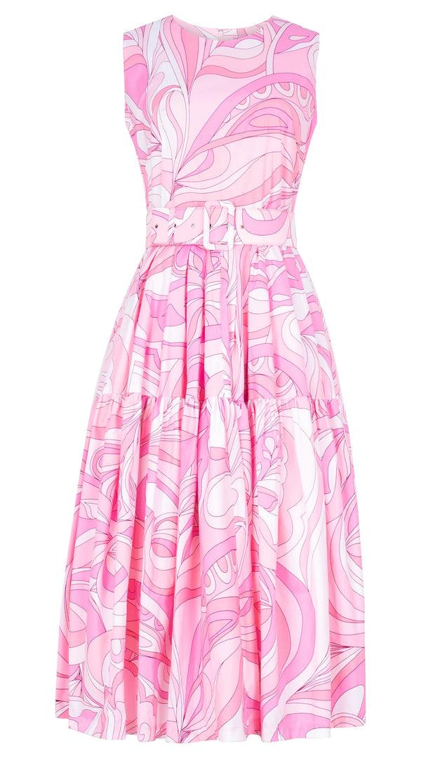 samantha sung Rose Dress Crew Neck Sleeveless Midi Length Cotton Stretch (Pucciesque Graphic)