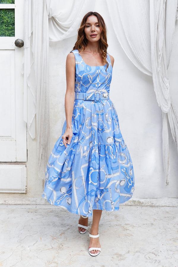 samantha sung Rose Dress U Neck Sleeveless Midi Length Cotton Stretch (Secretariat Horse Pastel)