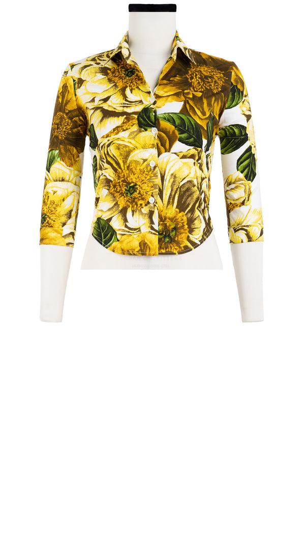 samantha sung Sabrina Shirt Shirt Collar 3/4 Sleeve Cotton Stretch (Giant Poppy White)