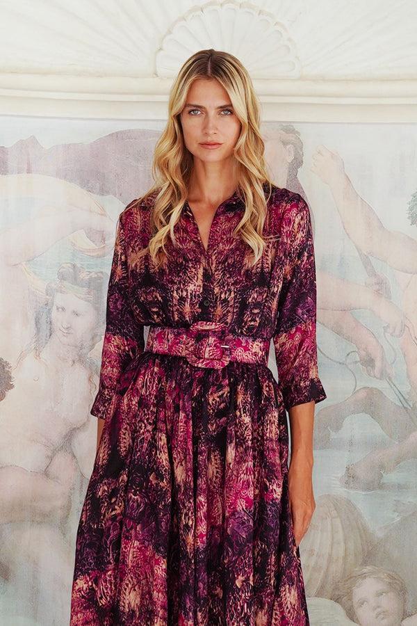 Samantha Sung Terry Dress Shirt Collar 3/4 Sleeve Midi Plus Length Poliamide Taffta (Venezia)