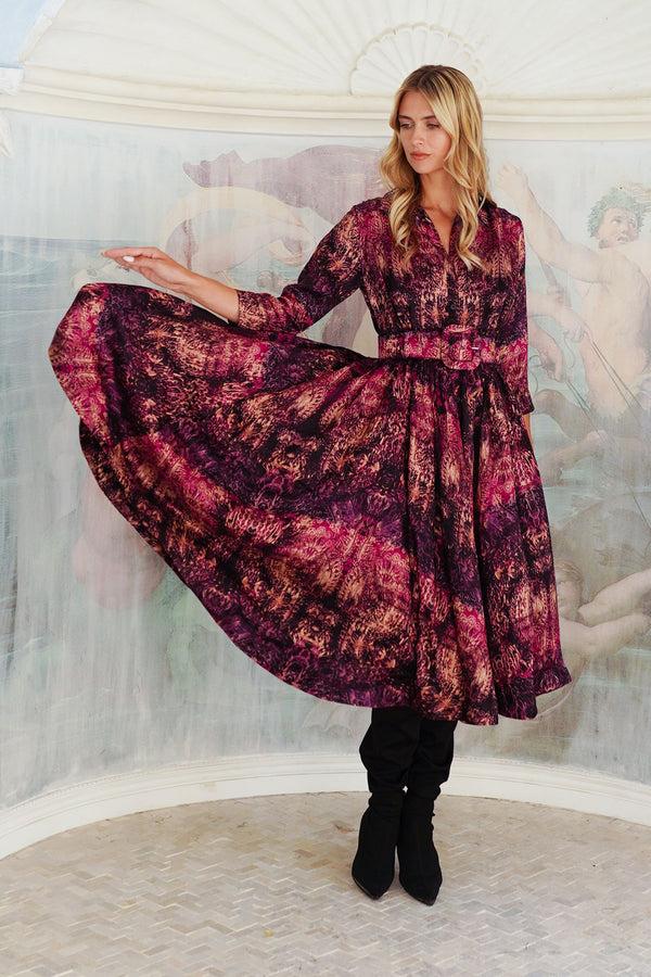 Samantha Sung Terry Dress Shirt Collar 3/4 Sleeve Midi Plus Length Poliamide Taffta (Venezia)