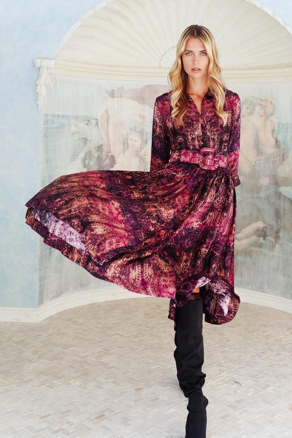 Samantha Sung Terry Dress Shirt Collar 3/4 Sleeve Midi Plus Length Poliamide Taffta (Venezia)