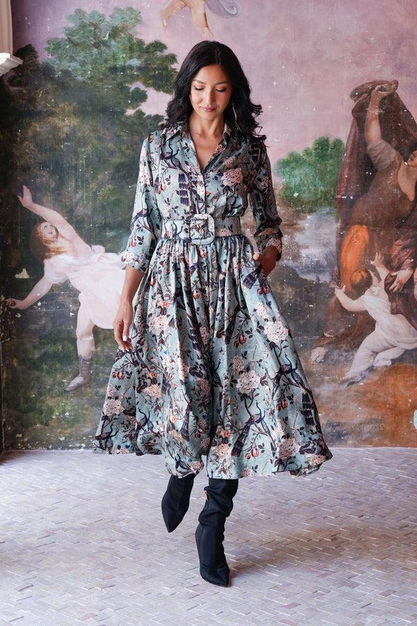 samantha sung Terry Dress Shirt Collar 3/4 Sleeve Midi Plus Length Poliamide Taffta (Paradiso)