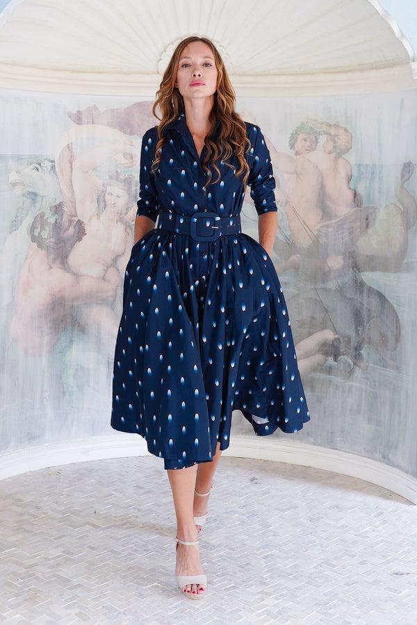 Samantha Sung Terry Dress Shirt Collar 3/4 Sleeve Midi Plus Length Poliamide Taffta (Grading Dots)