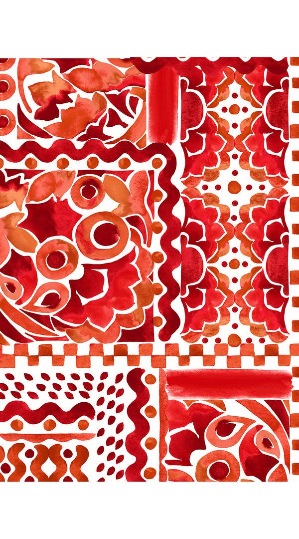 Samantha Sung Terry Dress Shirt Collar 3/4 Sleeve Midi Plus Length Poliamide Taffta (Watercolor Tile Mono)