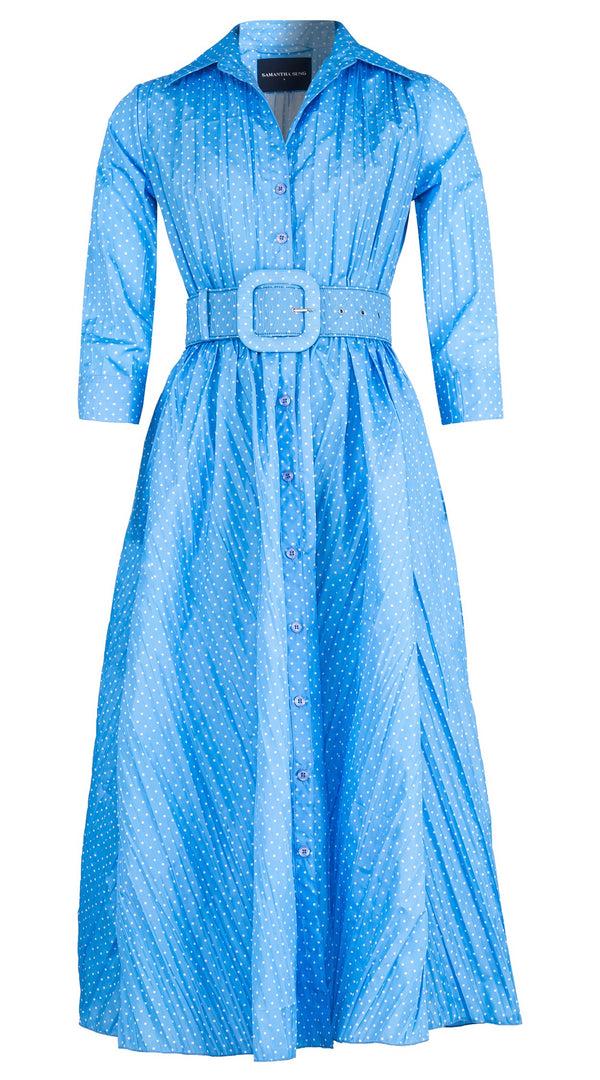 samantha sung Terry Dress Shirt Collar 3/4 Sleeve Midi Plus Length Poliamide Taffta (Gentlemans Dot)