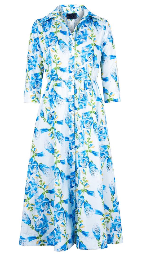 samantha sung Terry Dress Shirt Collar 3/4 Sleeve Midi Plus Length Poliamide Taffta (Fox Glove Flower Small Pastel)