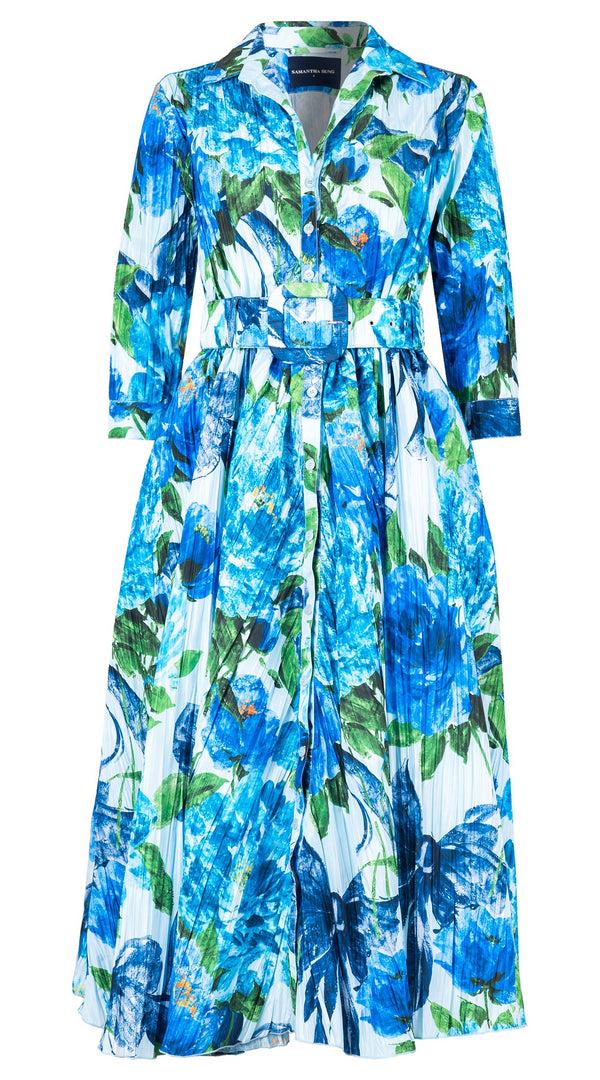 samantha sung Terry Dress Shirt Collar 3/4 Sleeve Midi Plus Length Poliamide Taffta (Darby Rose Pastel)