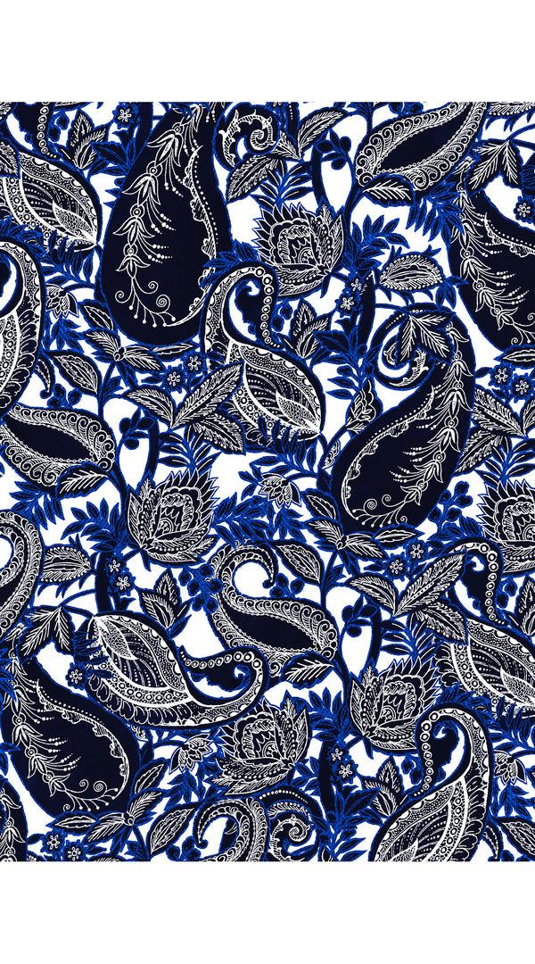 Samantha Sung Terry Dress Shirt Collar 3/4 Sleeve Midi Plus Length Poliamide Taffta (Cachemire Paisley White)