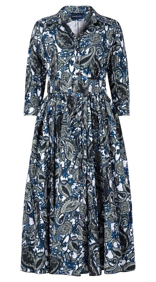 samantha sung Terry Dress Shirt Collar 3/4 Sleeve Midi Plus Length Poliamide Taffta (Cachemire Paisley White)