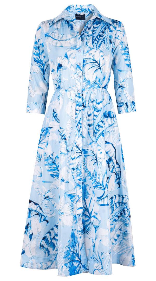 samantha sung Terry Dress Shirt Collar 3/4 Sleeve Midi Plus Length Poliamide Taffta (Botanic Santuary Pastel)