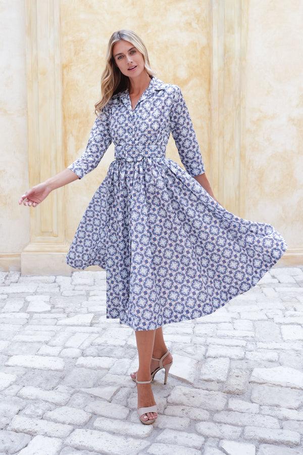 Samantha Sung Terry Dress Shirt Collar 3/4 Sleeve Midi Plus Length Poliamide Taffta (Gotico)