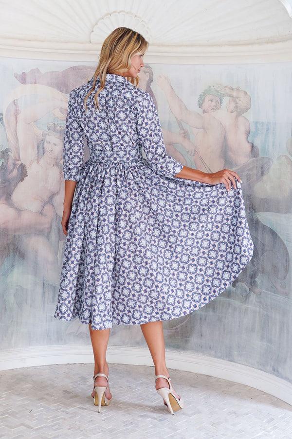 Samantha Sung Terry Dress Shirt Collar 3/4 Sleeve Midi Plus Length Poliamide Taffta (Gotico)