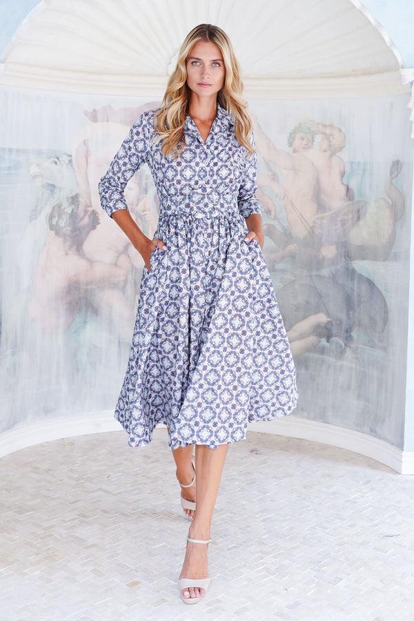 samantha sung Terry Dress Shirt Collar 3/4 Sleeve Midi Plus Length Poliamide Taffta (Gotico)