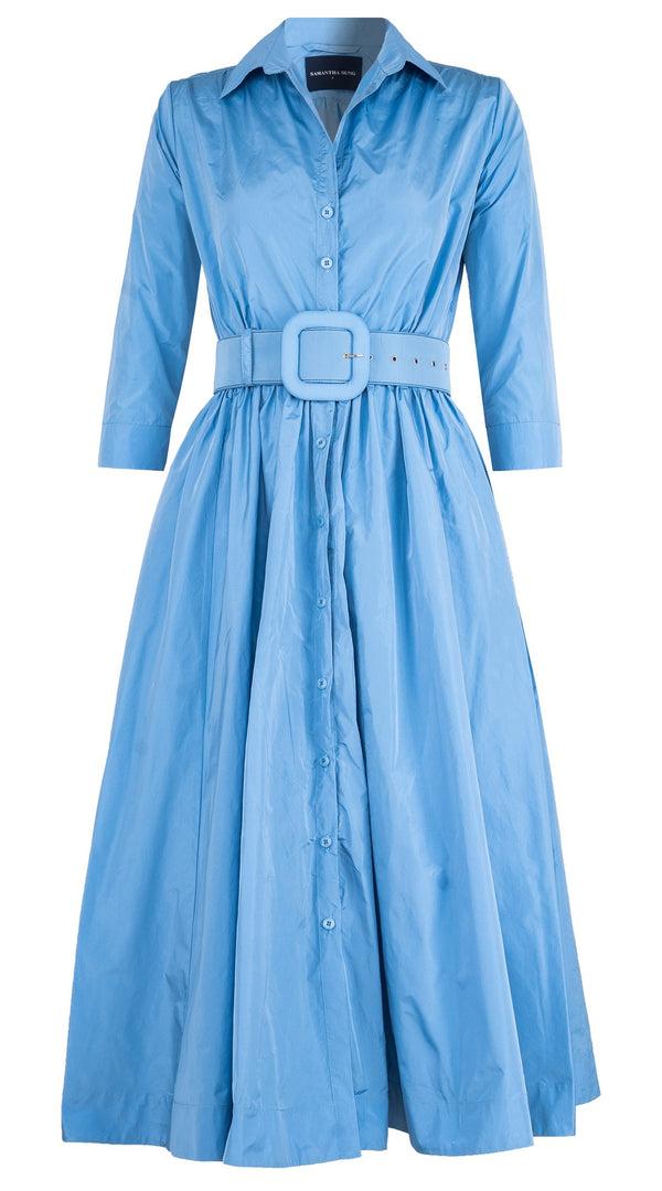 samantha sung Terry Dress Shirt Collar 3/4 Sleeve Midi Plus Length Silk Taffta (Solid) (Solid)