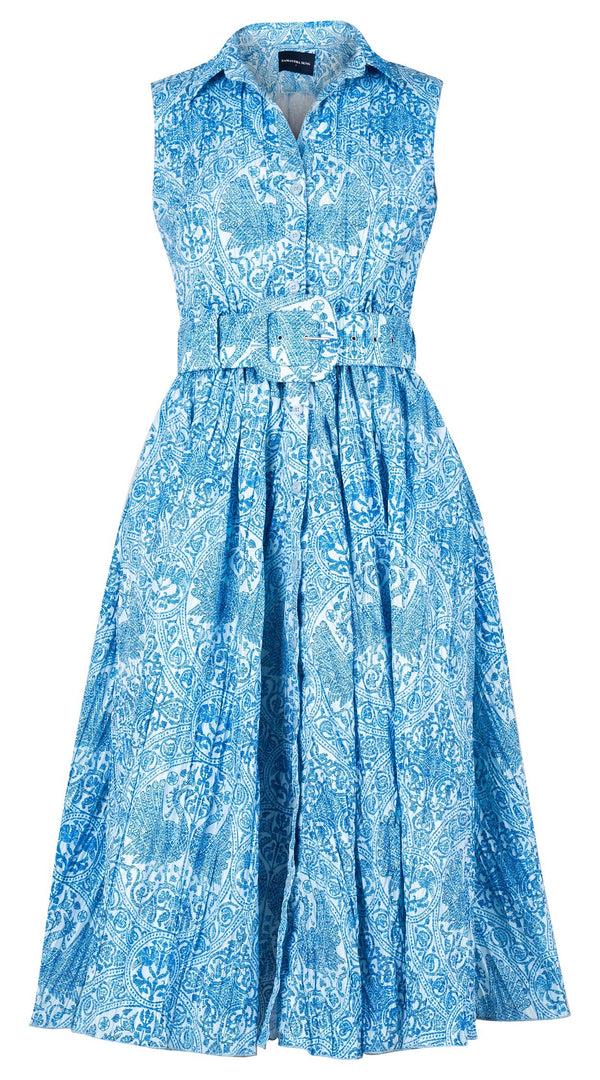 samantha sung Terry Dress Shirt Collar Sleeveless Midi ength Poliamide Taffta (Peacock Toile Pastel)