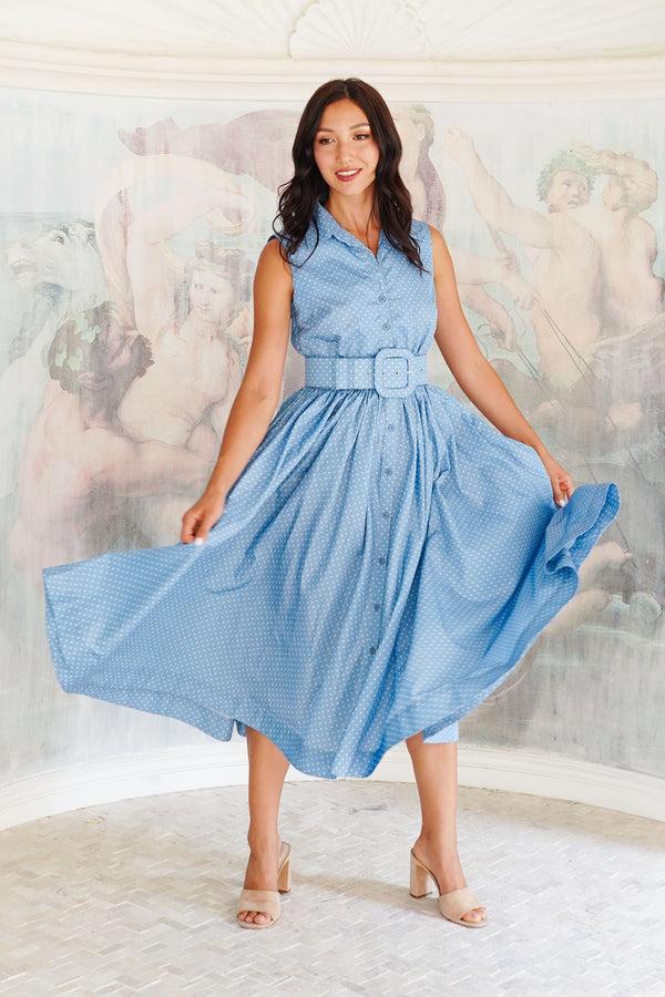 samantha sung Terry Dress Shirt Collar Sleeveless Midi Length Poliamide Taffta (Gentlemans Dot) samantha sung Terry Dress Shirt Collar Sleeveless Midi Length Poliamide Taffta (Gentlemans Dot)