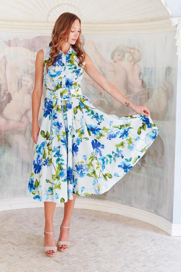 samantha sung Terry Dress Shirt Collar Sleeveless Midi Length Poliamide Taffta (Fiori Florance) samantha sung Terry Dress Shirt Collar Sleeveless Midi Length Poliamide Taffta (Fiori Florance)