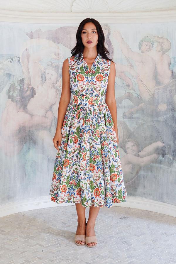 Samantha Sung Terry Dress Shirt Collar Sleeveless Midi Length Poliamide Taffta (Vittoriale)