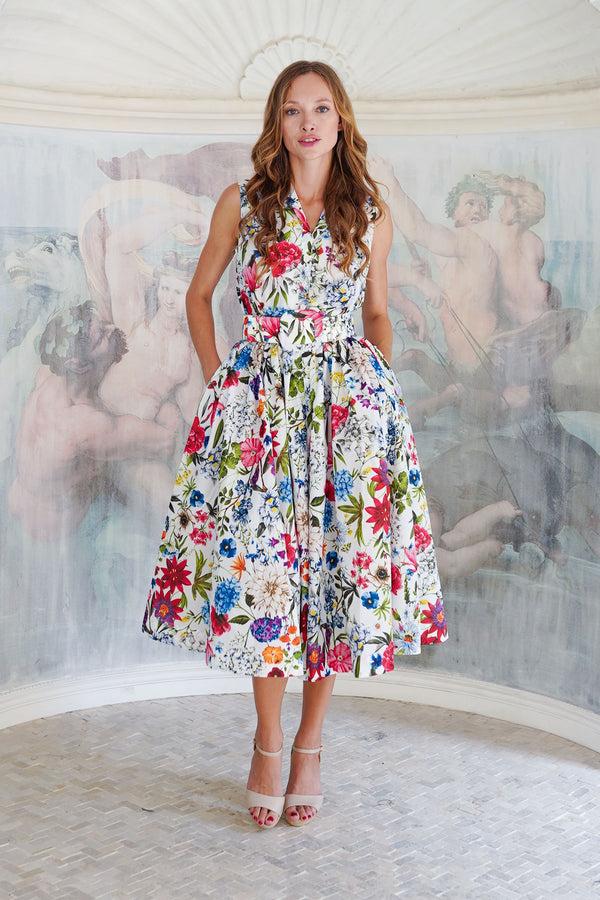 samantha sung Terry Dress Shirt Collar Sleeveless Midi Length Poliamide Taffta (Multicolor Botanic Small) samantha sung Terry Dress Shirt Collar Sleeveless Midi Length Poliamide Taffta (Multicolor Botanic Small)