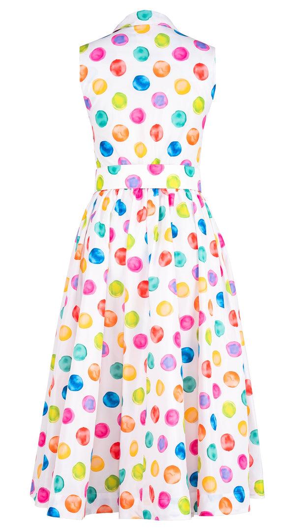 Samantha Sung Terry Dress Shirt Collar Sleeveless Midi Plus Length Poliamide Taffta (Watercolor Dots Small)