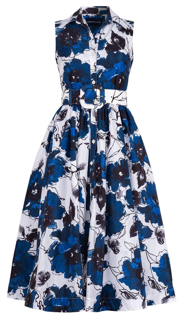 samantha sung Terry Dress Shirt Collar Sleeveless Midi Plus Length Poliamide Taffta (Fiori D'este Small)