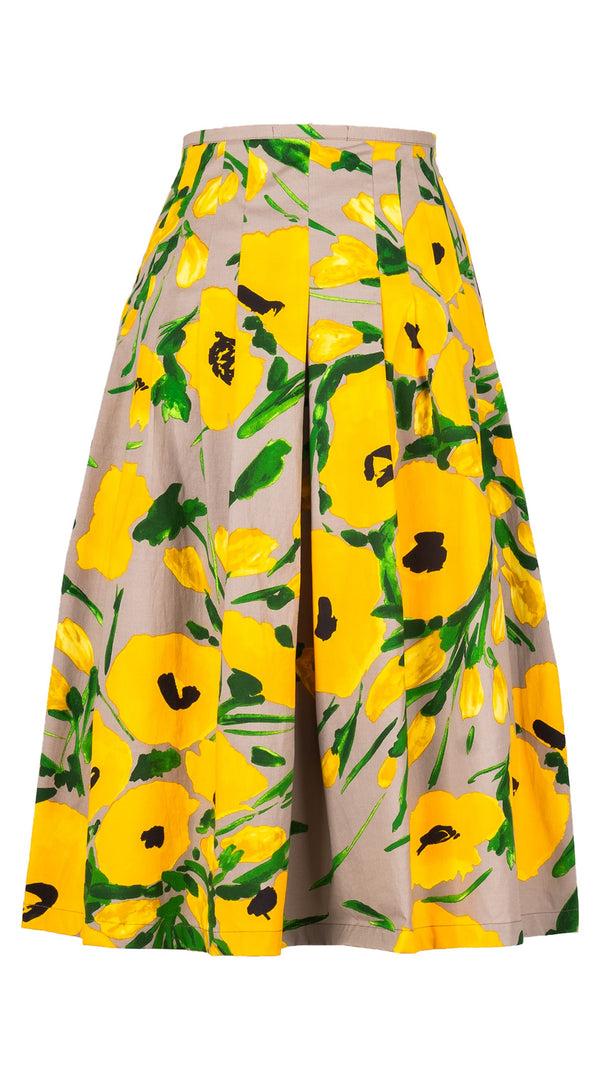 Samantha Sung Zelda Skirt Long Length Cotton Stretch (Fiori Poppy Big Pastel)
