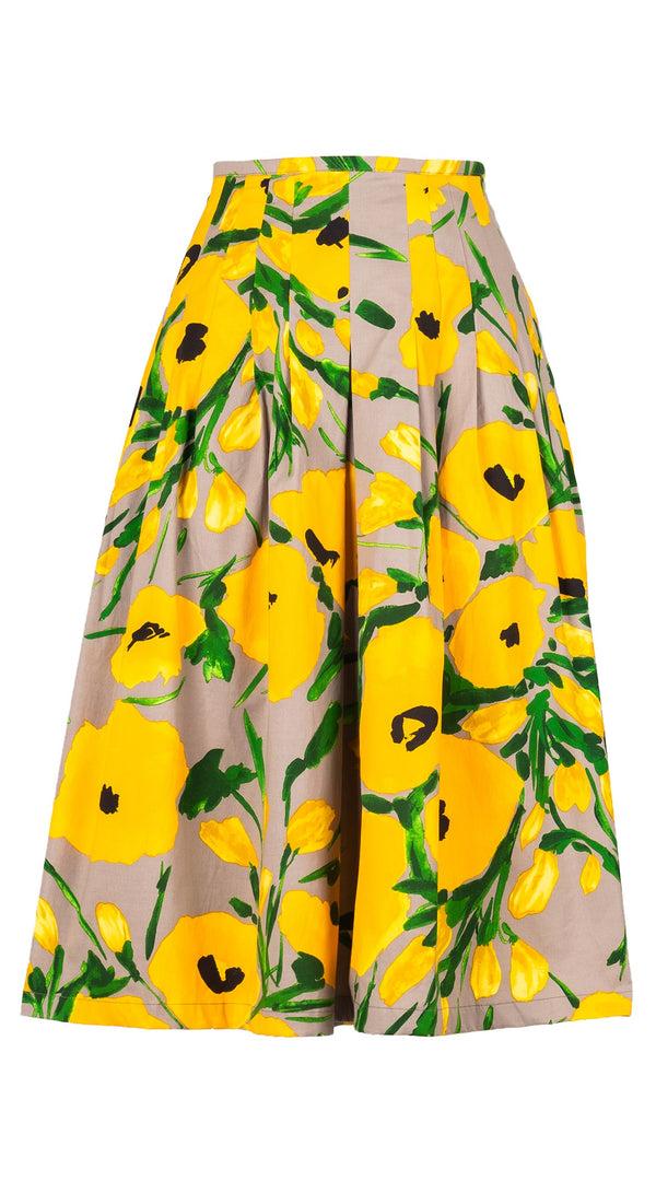 samantha sung Zelda Skirt Long Length Cotton Stretch (Fiori Poppy Big Pastel)