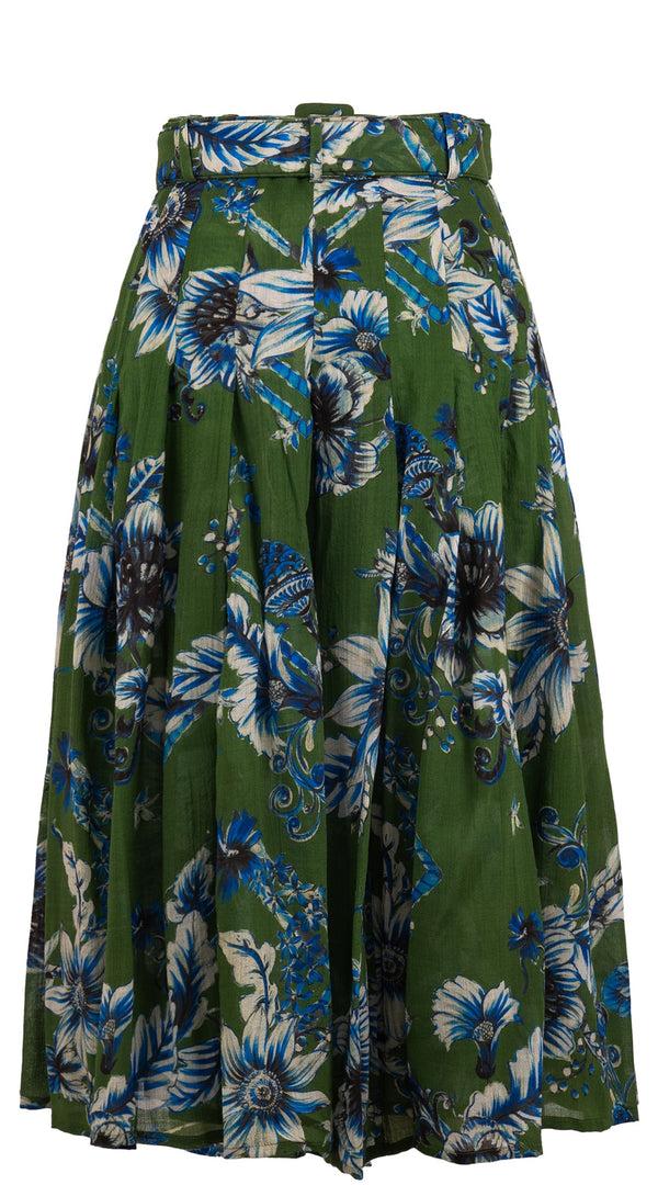 Samantha Sung Zeller Skirt Midi Length Wool (Flower Luxembrug Ivory) - Sap Green Ivory