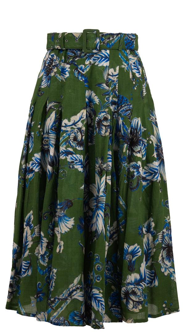 samantha sung Zeller Skirt Midi Length Wool (Flower Luxembrug Ivory) - Sap Green Ivory