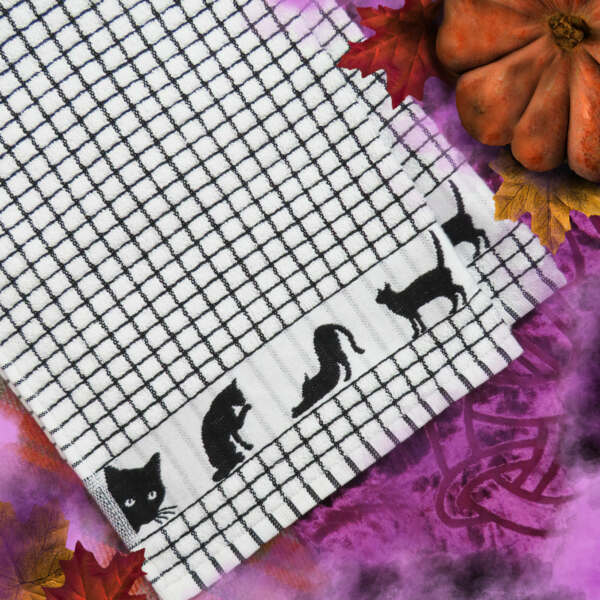 Samuel Lamont & Sons Poli-Dri Jacquard Black Cat Tea Towel