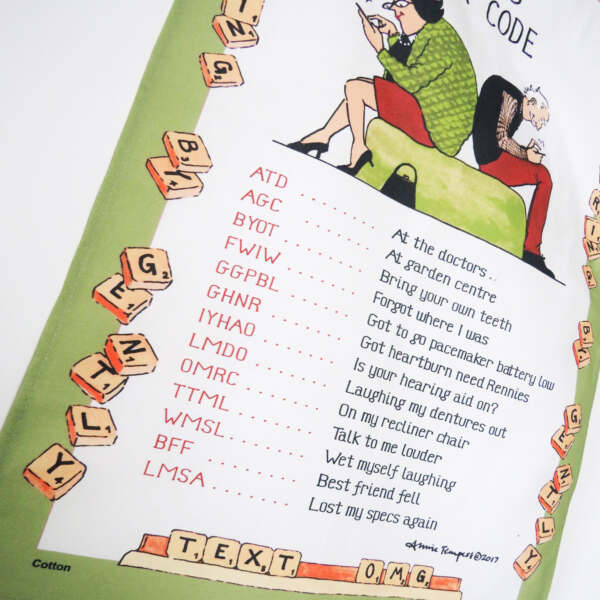 Samuel Lamont & Sons Tottering Oldies Text Code Tea Towel