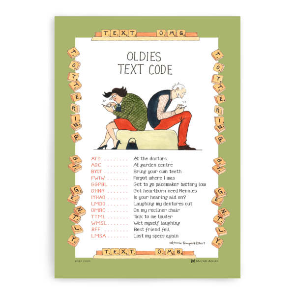 samuel lamont & sons Tottering Oldies Text Code Tea Towel
