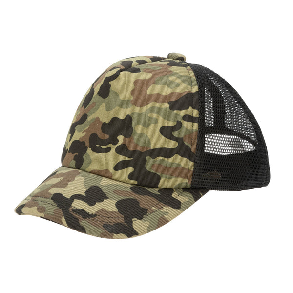 san diego hat company Camo Cut & Sew Trucker Hat with All Over Camo Print and Mesh Backing