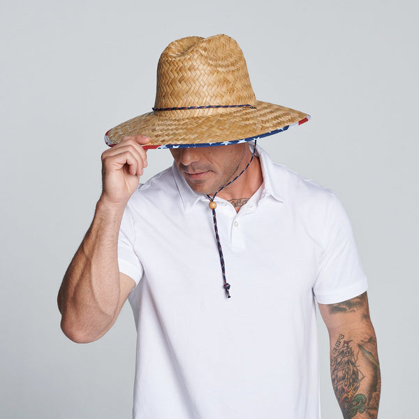 San Diego Hat Company Camp - Men's Rush Straw Lifeguard With Under Brim Print And Adjustable Chin Cord