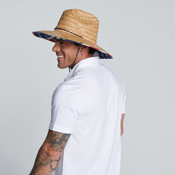 San Diego Hat Company Camp - Men's Rush Straw Lifeguard With Under Brim Print And Adjustable Chin Cord