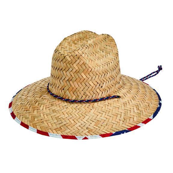 san diego hat company Camp - Men's rush straw lifeguard with under brim print and adjustable chin cord