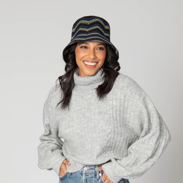 San Diego Hat Company Dolly - Chevron Weave Bucket Hat Navy