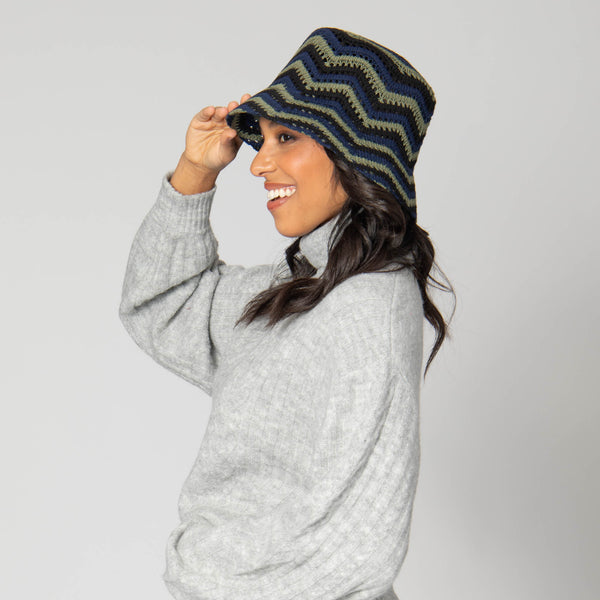 San Diego Hat Company Dolly - Chevron Weave Bucket Hat Navy