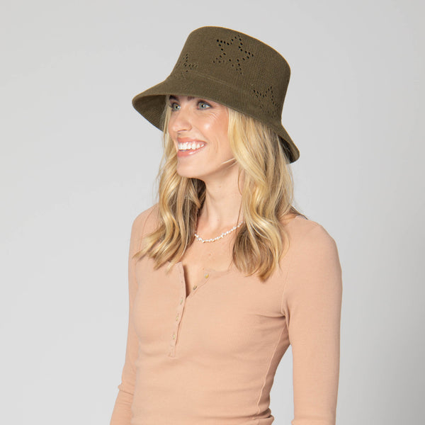San Diego Hat Company Eliza - Bucket Hat With Star Pointelle Details Olive
