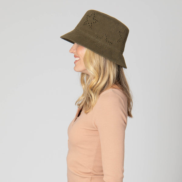 San Diego Hat Company Eliza - Bucket Hat With Star Pointelle Details Olive