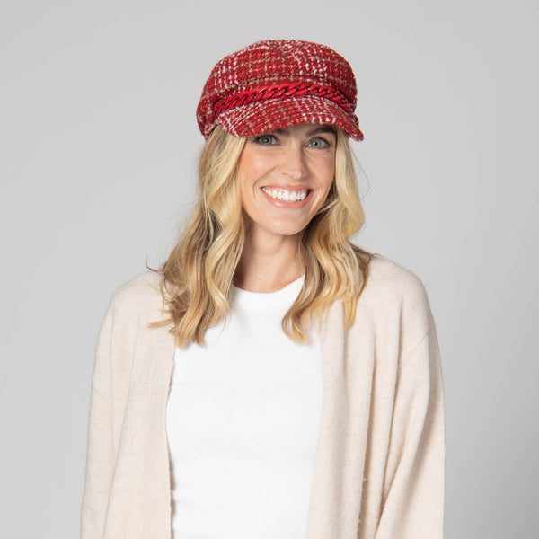 San Diego Hat Company Emmy Lou - Cut & Sew Tweed Cabbie Hat Red