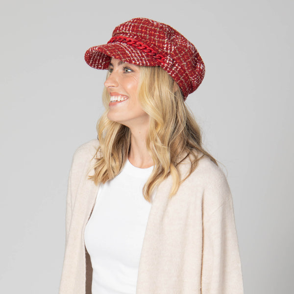 San Diego Hat Company Emmy Lou - Cut & Sew Tweed Cabbie Hat Red
