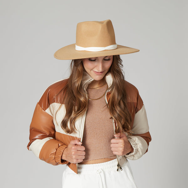 San Diego Hat Company Faux Felt Wide Brim Fedora Camel