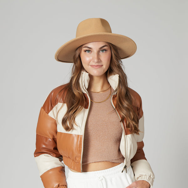 San Diego Hat Company Faux Felt Wide Brim Fedora Camel
