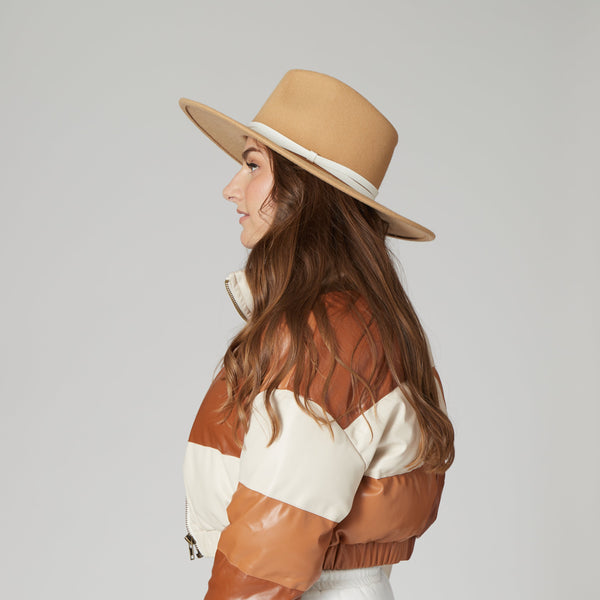 San Diego Hat Company Faux Felt Wide Brim Fedora Camel