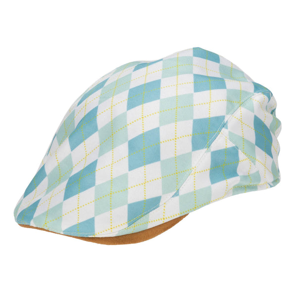 san diego hat company Kids Cut and Sew Drivers Cap with Plaid Golf Print and Faux Suede Brim