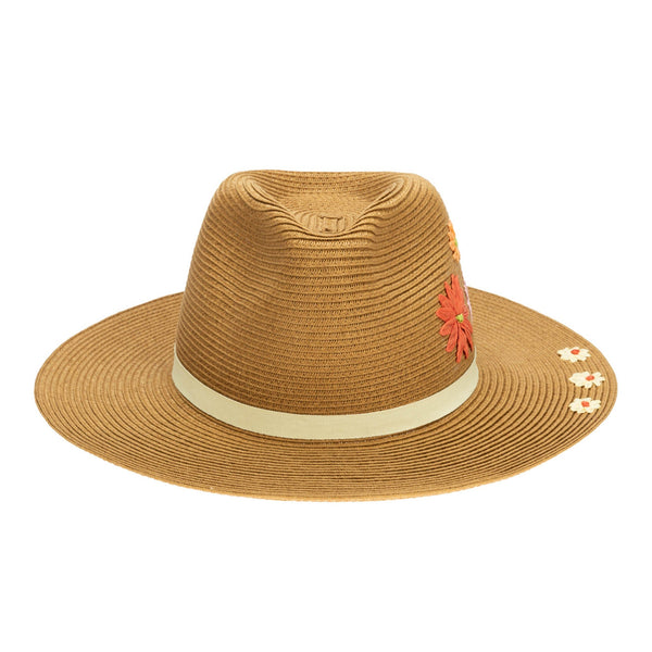 San Diego Hat Company Kids Paperbraid Fedora With Retro Floral Embroidery