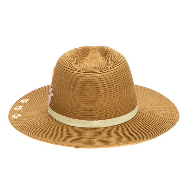 San Diego Hat Company Kids Paperbraid Fedora With Retro Floral Embroidery